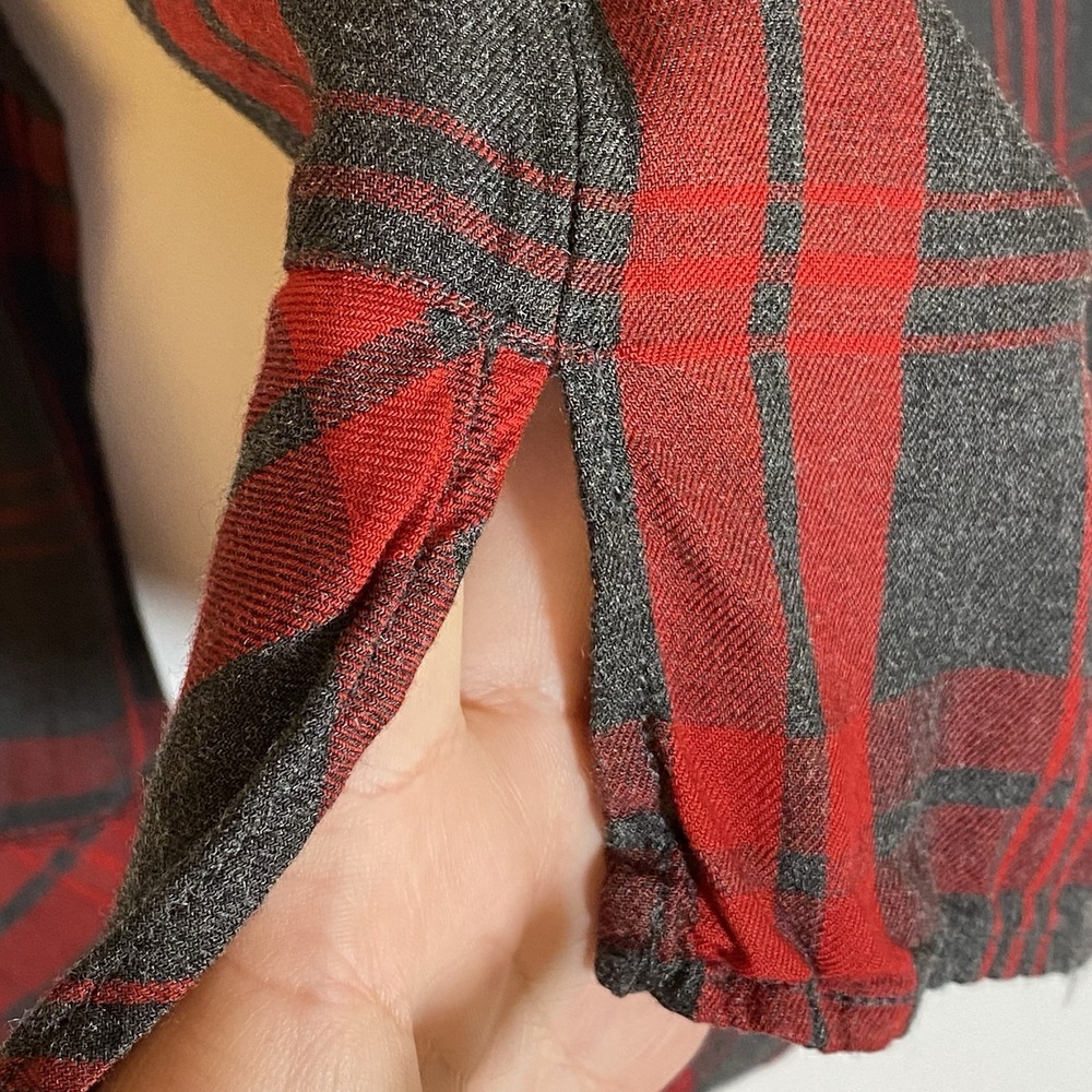 Cabi Top Womens Medium Red Black Plaid 1/2 Button Up Blouse Hi Low Festive Boho - Picture 6 of 16